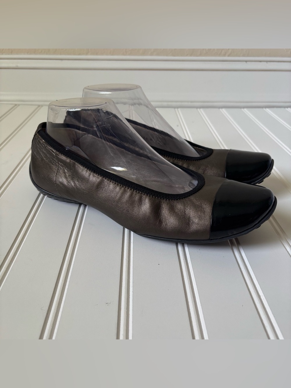 Robert Zur | Women's Lyric Metallic Leather Ballet Flats Size 10 Black Gray